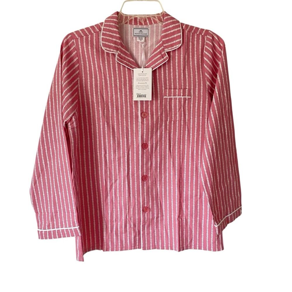 Petite Plume Twill Pajama Top Love Lines NWTs Girls Children’s size 14 Pink